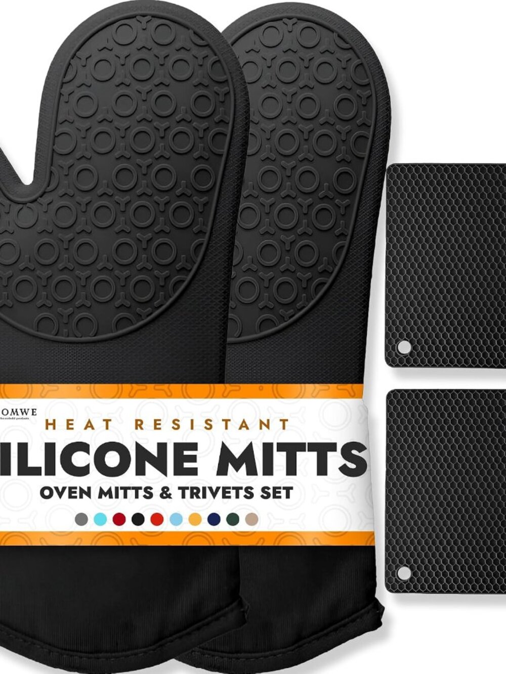 BPA-Free Soft Silicone 4 Piece Oven Mitts & Trivets Set - Ultra Heat Resistant O